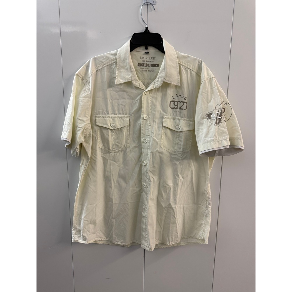 Angelo Litrico LA-38 East Mens XL Short Sleeve Button Down Shirt Yellow Graphic